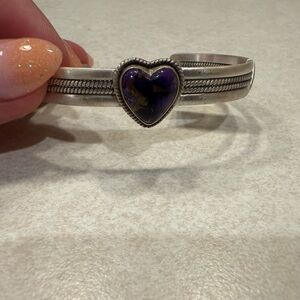 Purple Dahlia Sterling Silver Heart Bracelet